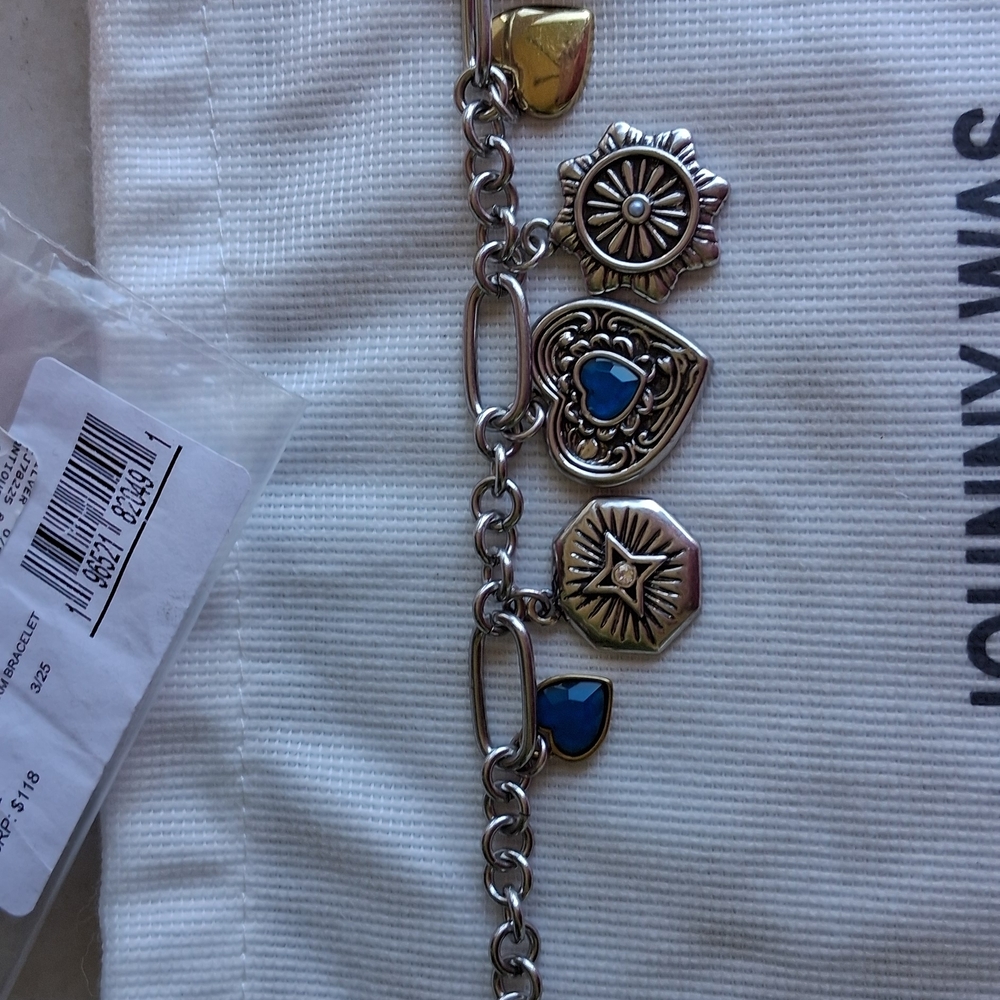 Johnny Was Silver-Tone Heart Charm Bracelet with Blue Accents - Picture 6 of 11